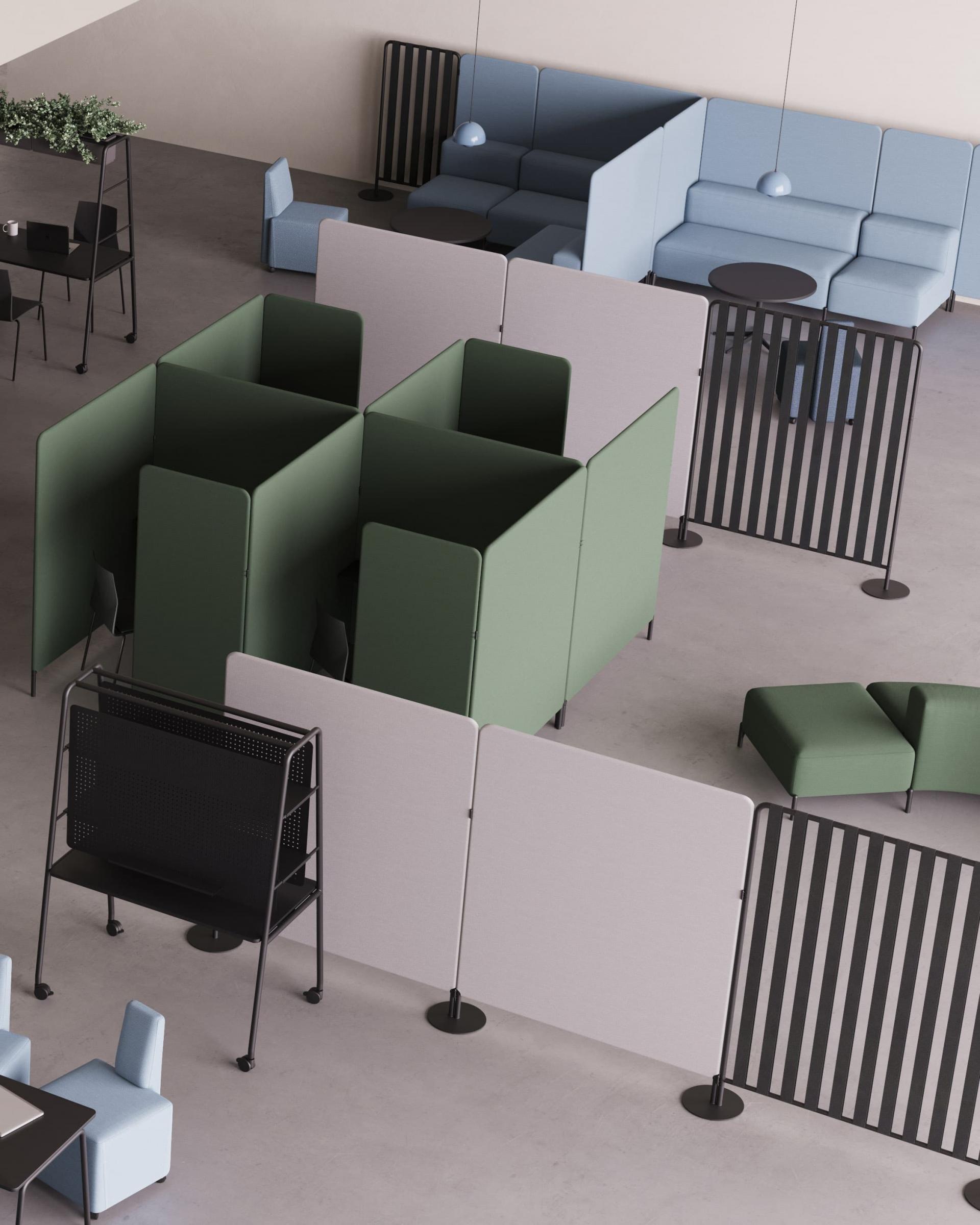 Gemeinschaftlich Benutzer Raum mit Möbel von FourDesign. Die Arbeitsplätze sind flexibel gestaltet und können verschoben und angepasst werden.